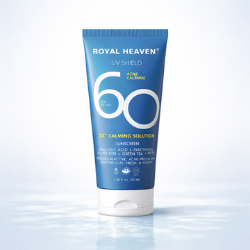 Royal Heaven SPF 60 PA++++ UV Shield Sunscreen – 5X Calming Solution for Acne-Prone Skin
