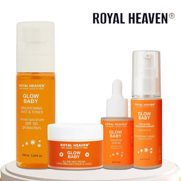Glow Baby Skincare Set of 4 | Face Cream + Vitamin C+E Moisturiser + Booster Serum (Glycolic Acid + Vit C+E) + Brightening Mist & Toner SPF 50 | 100% Vegan | Brightening • Hydrating • Glowing Skin