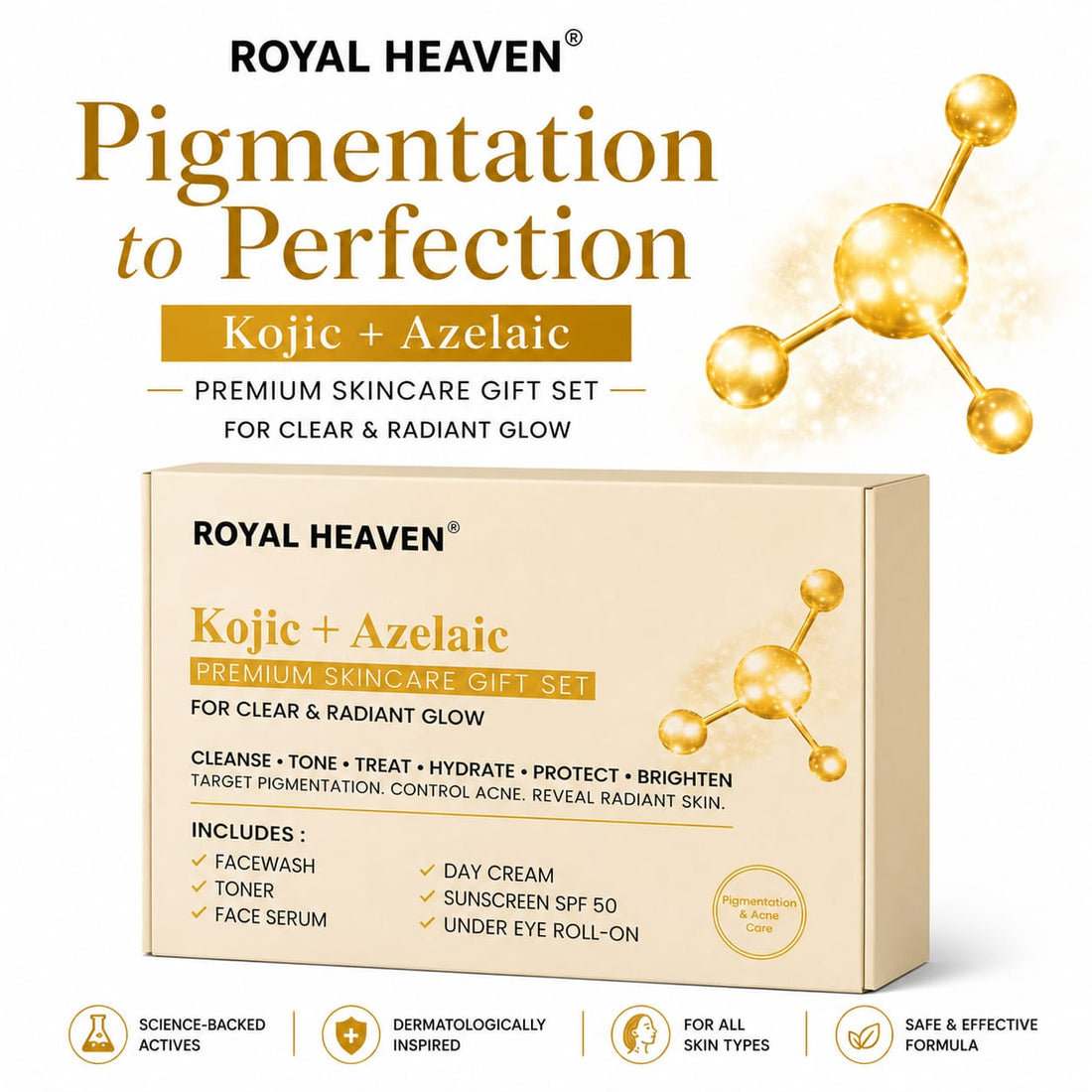 Kojic + Azelaic Skincare Set - Luxury 6 Step For Clear, Glowing And Hydrating Skin